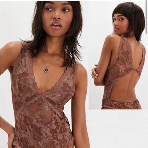 NWT NEW $98 Free People Dream Of Me Darling Cocoa Brown Bodysuit Size L SOLD OUT